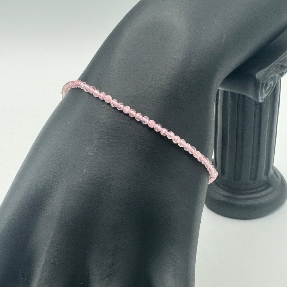 Pink Crystal Beaded Adjustable Bracelet Silver Chain Heart Charm